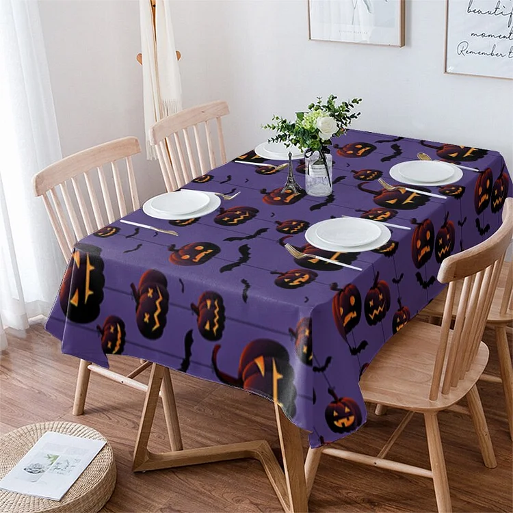 Halloween Pumpkin Bat Rectangle Tablecloth Kitchen Table Decoration Reusable Waterproof Tablecloth Holiday Party Decorations