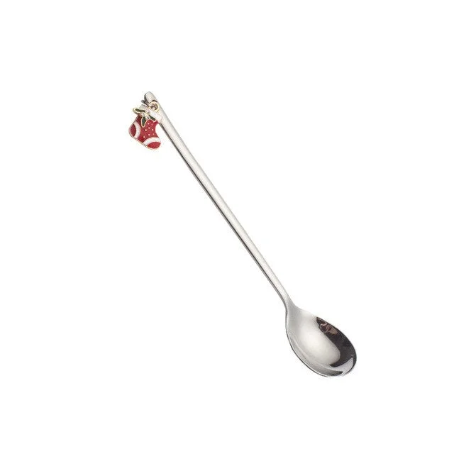 1PCS Metal Merry Christmas Ice Cream Coffee Spoon Shovel Shape Shell Tea Spoons 2 Colors Afternoon Tea Dessert Long Handle Spoon