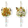 2Pcs Diamond Painting Acrylic Double Sided Cross and Flowers Wind Chime Suncatcher with Crystal Hanging Pendant