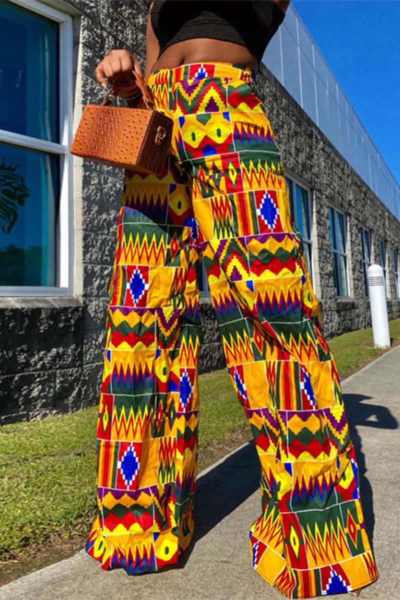 Fashion Casual Print Basic Regular High Waist Straight Trousers