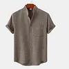 Men's Linen Shirt Henley Shirt Front Pocket Casual Shirt Black Short Sleeve Plain Hawaiian Holiday Clothing by Inlyline