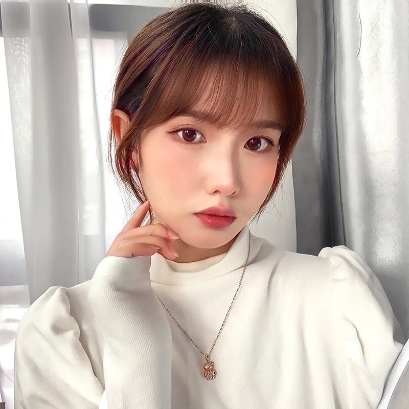 Cute Sweet Little Bear Titanium Steel Plating Inlay 18K Gold Plated Zircon Pendant Necklace