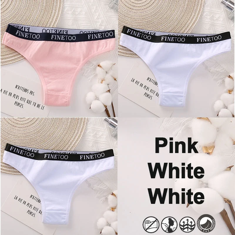 3PCS/Set Brazilian Panties Cotton Women's Underwear Sexy Lingerie Female Underpants Briefs Thong Girl Solid Color Finetoo Pantys