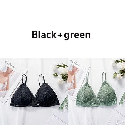 Lace bra, women's panties, triangle cut, lingerie, V-shaped wireless underwear, soft and thin seamless 1/2 piece bra, 2021