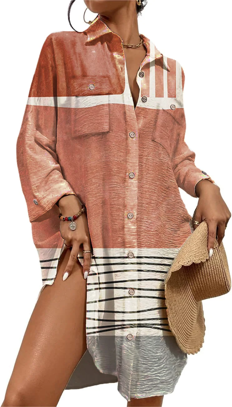 Women's Swimwear Cover-ups Buttoned Shirt Dress Tops