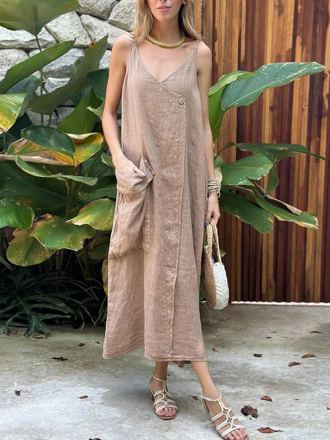 Women'S Casual Asymmetrical Design Sleeveless Suspenders Cotton And Linen