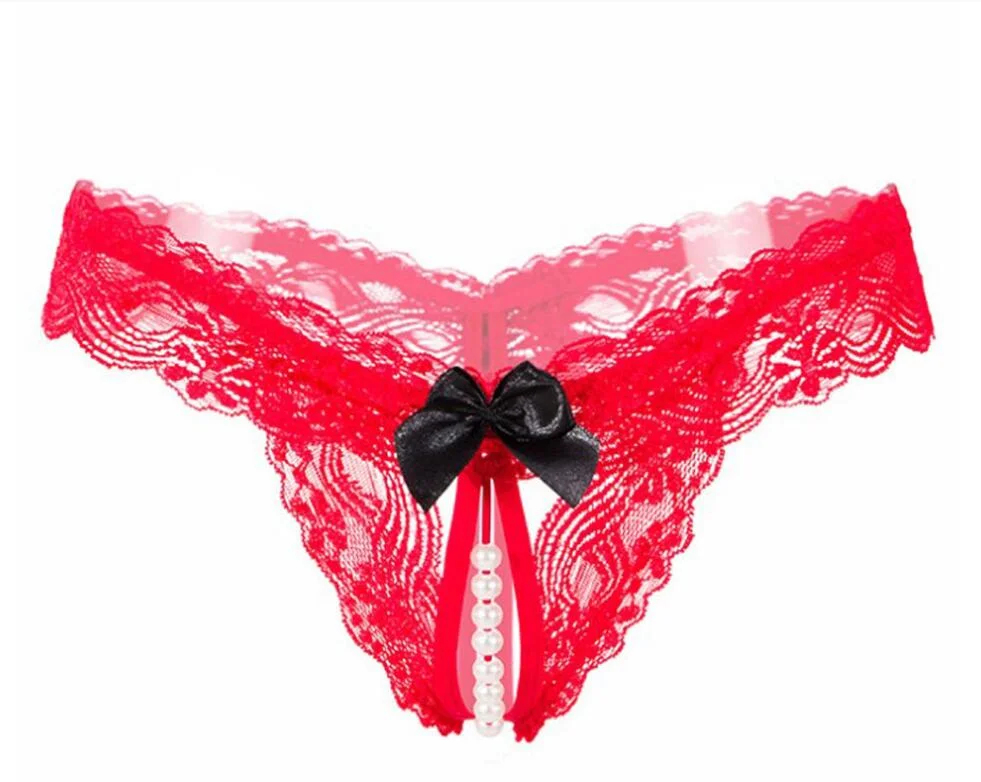 Women's sexy lace underwear open C mesh panties bowknot thong sexy underwear hollow erotic lingerie ladies low waist panties