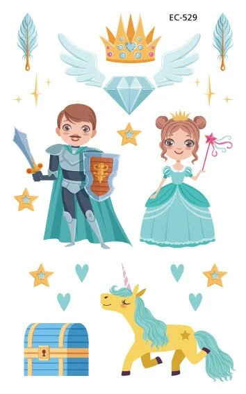 12 kinds Cartoon Fairy Princess Temporary Tattoo Stickers for Kids faux tatouage temporaire Disposable Children Cute Girl Gift