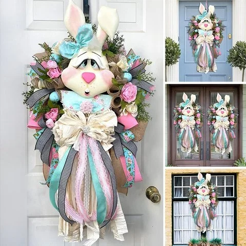 Easter Wreath for Front Door - Easter Bunny