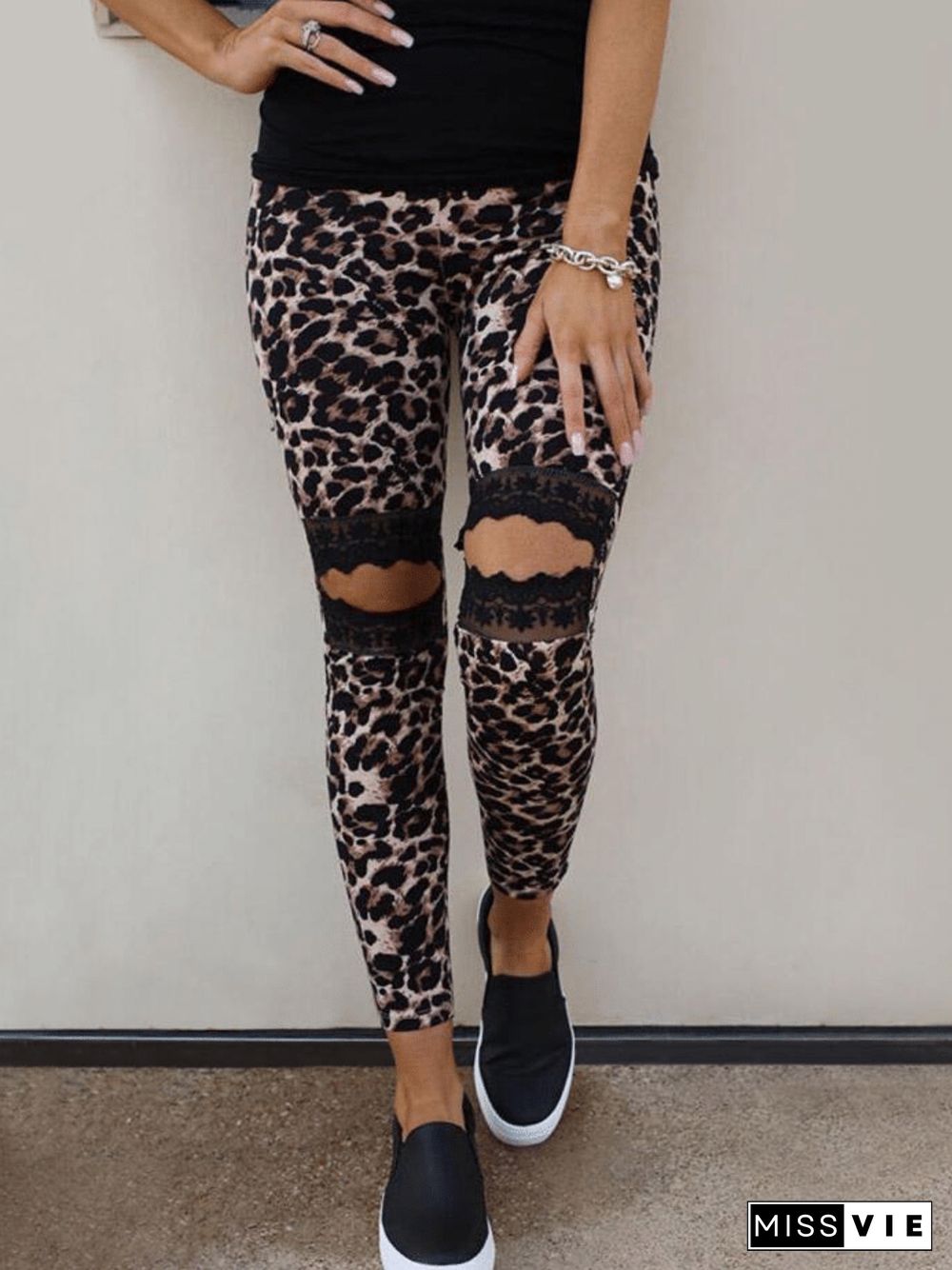 Cotton-blend Casual Leopard Leggings