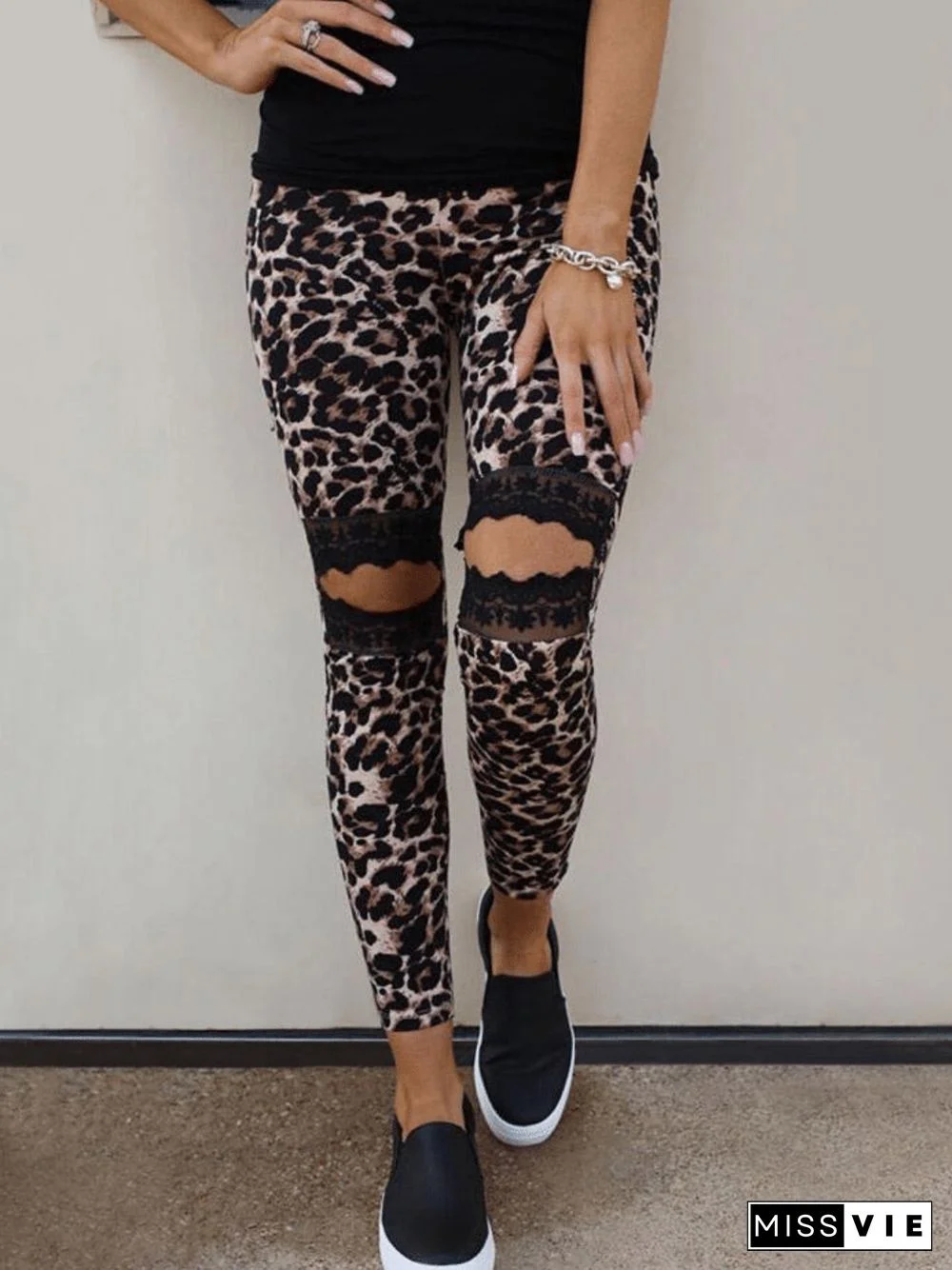Cotton-blend Casual Leopard Leggings