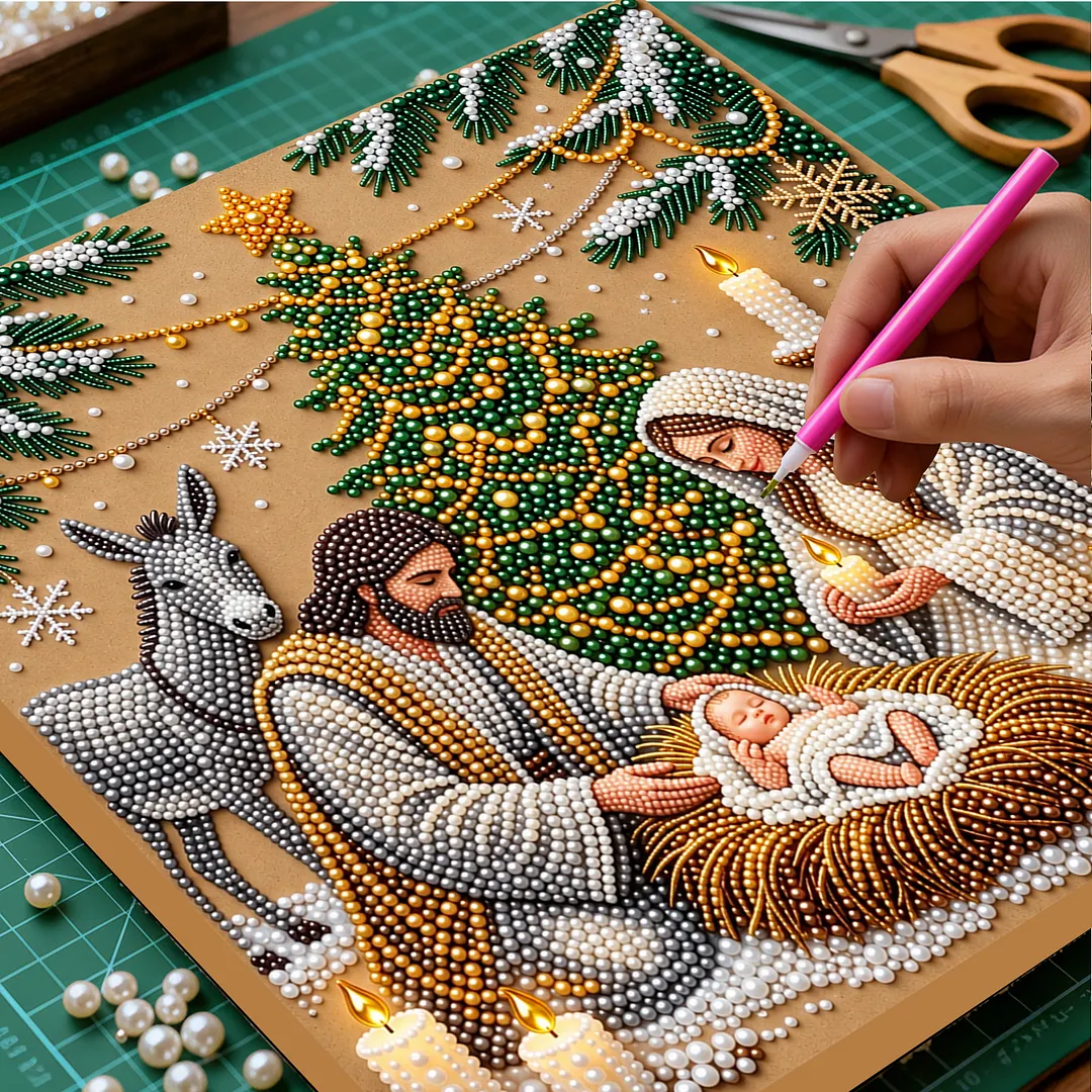 Framed Pearl Painting Kit Holy Family Christmas 7.87x7.87in