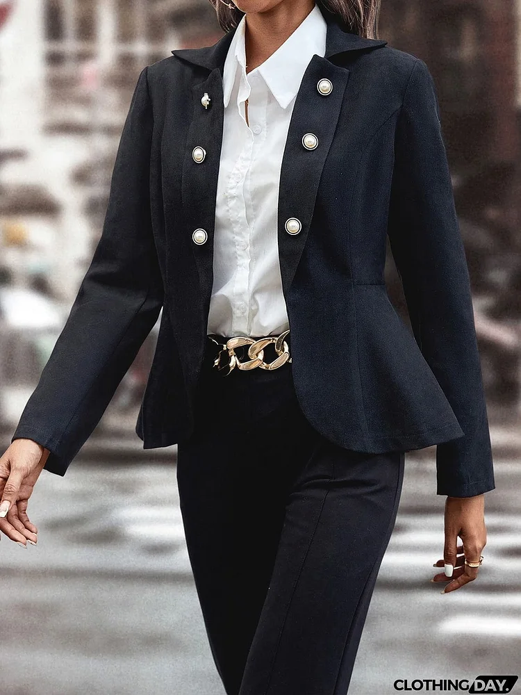 Buttoned Lapel Collar Long Sleeve Blazer