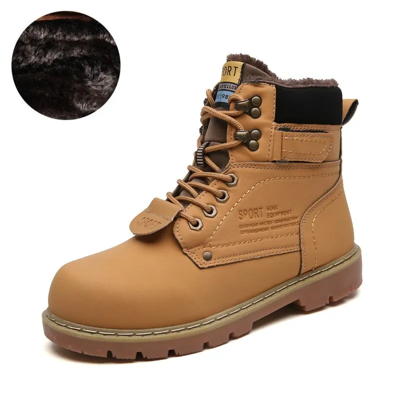 Warm Winter Ankle Boots Men Casual Shoes Lace-Up Autumn Leather Waterproof Work Tooling Mens Boots Military Army Botas JKPUDUN