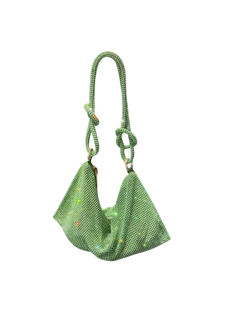 Rhinestones Evening Clutch Bag Women Shiny Dinner Party Handbags (Green)