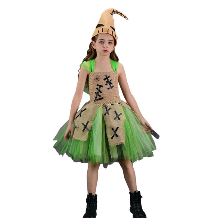 Kids Children Movie The Nightmare Before Christmas Oogie Boogie Green Tutu Dress Outfits Cosplay Costume Halloween Carnival Suit