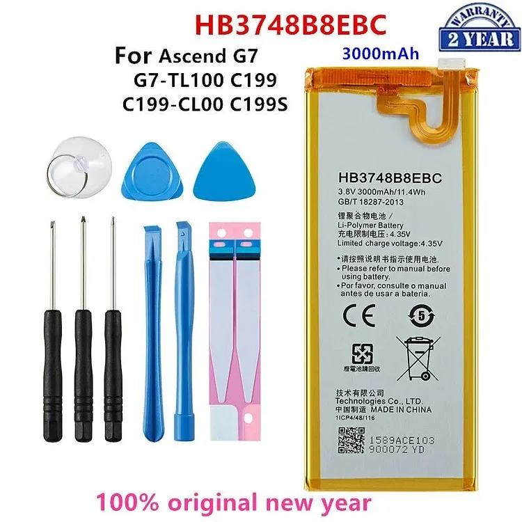 100% Orginal  HB3748B8EBC 3000mAh Battery For Huawei  Ascend G7 G7-TL100 C199 C199-CL00 C199S RIO-AL00,TL00 UL00 Tools