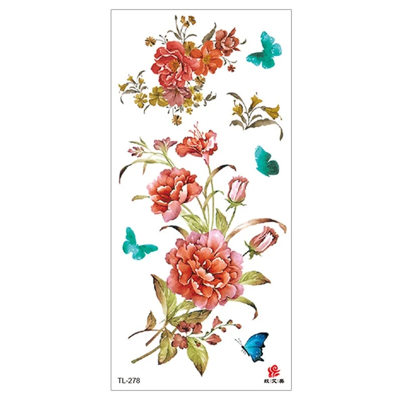 Peony Rose Temporary Tattoo Stickers,Women Body Art Tattoo,Girl Back Breast Arm Leg Red Blue Pink Flower Fake Tatoos