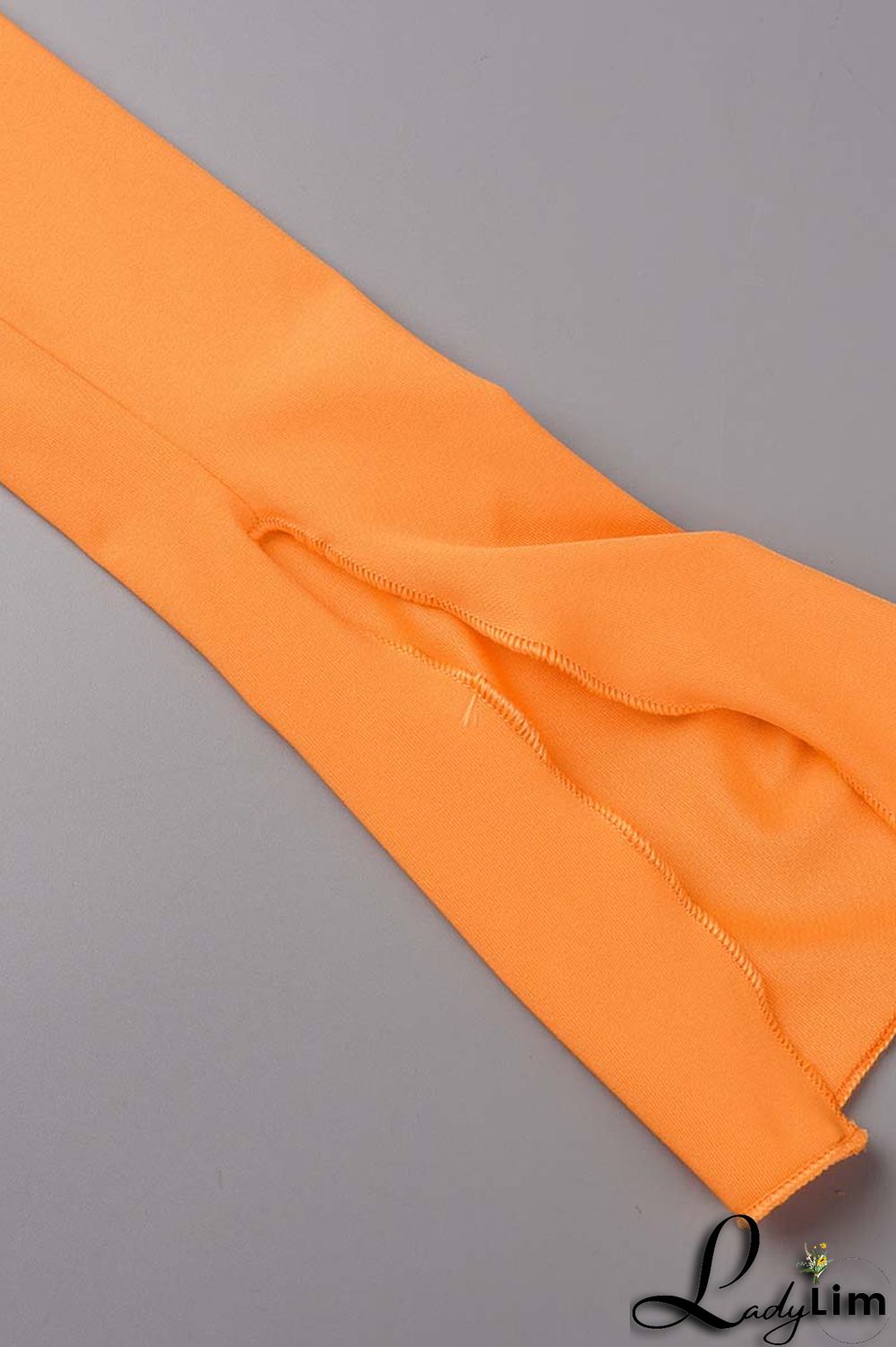 Yellow Fashion Sexy Solid Bandage Slit V Neck Long Sleeve Two Pieces