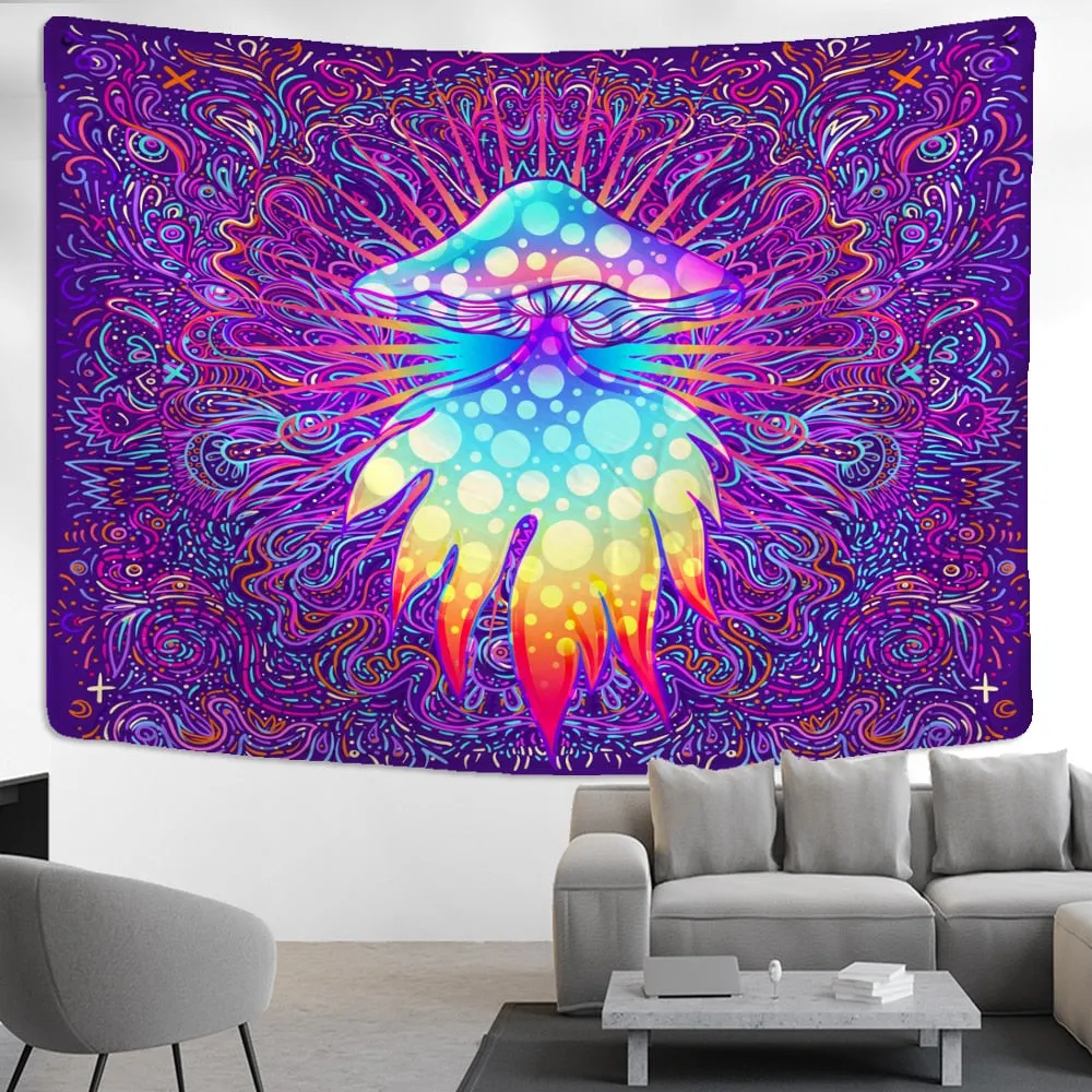 Mushroom Tapestry Wall Hanging Indian Mandala Bohemian Style Psychedelic Hippie Night Moon Witchcraft Home Decor