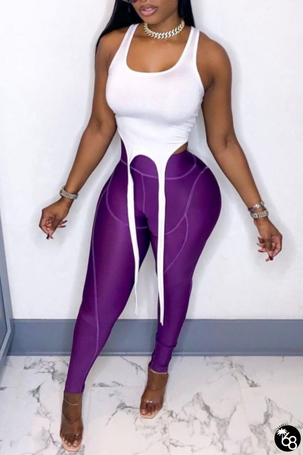 Casual Solid Asymmetrical U Neck Sleeveless Two Pieces | 168DEAL