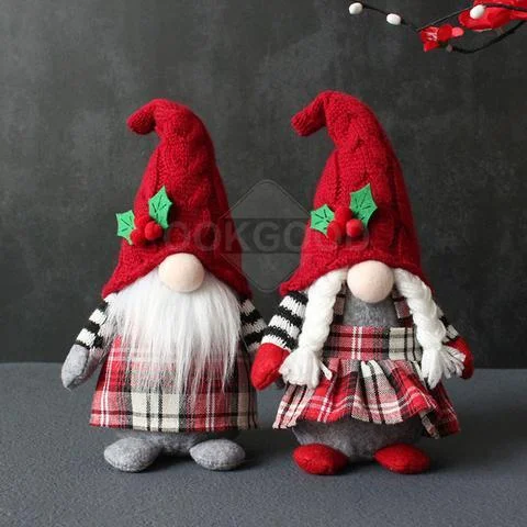 Lovely Plush Gnome With Red Hat And Plaid Apron、、sdecorshop