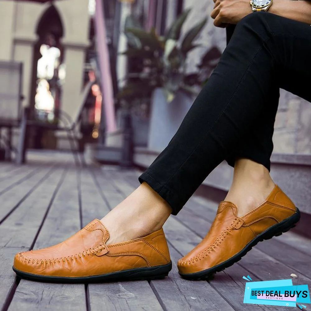 Mens Genuine Leather Loafers Moccasins Comfy Breathable Slip On Boat Shoes