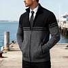 💥2025 New Arrivals!Casual Men's Slim Fit Stand Collar Color Block Fleece-Lined Knit Cardigan Sweater Autumn and Winter Thick Fleece-Lined Stylish Cardigan Sweater