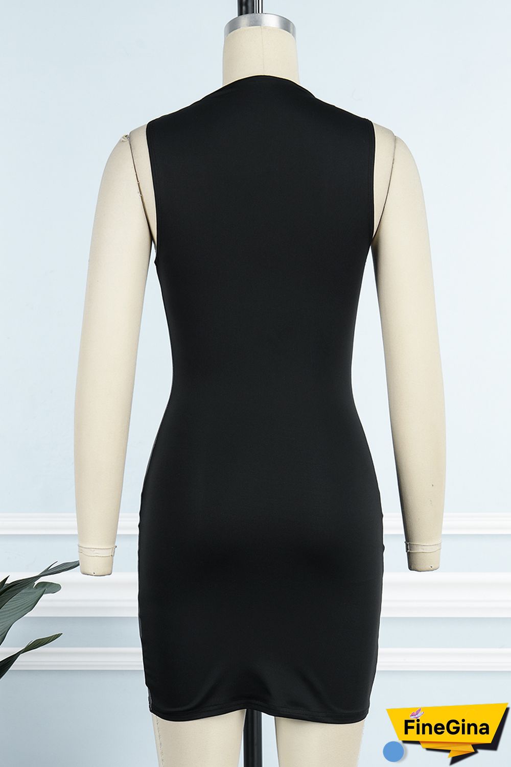 Black Sexy Print Basic O Neck Sleeveless Dress Dresses