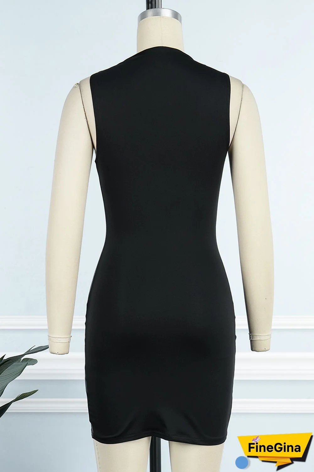 Black Sexy Print Basic O Neck Sleeveless Dress Dresses