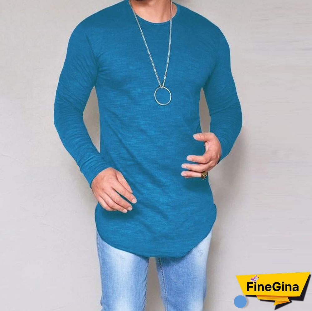 Plus Size Fashion Casual Slim Elastic Soft Solid Long Sleeve Men T Shirts Male Fit Tops Tee