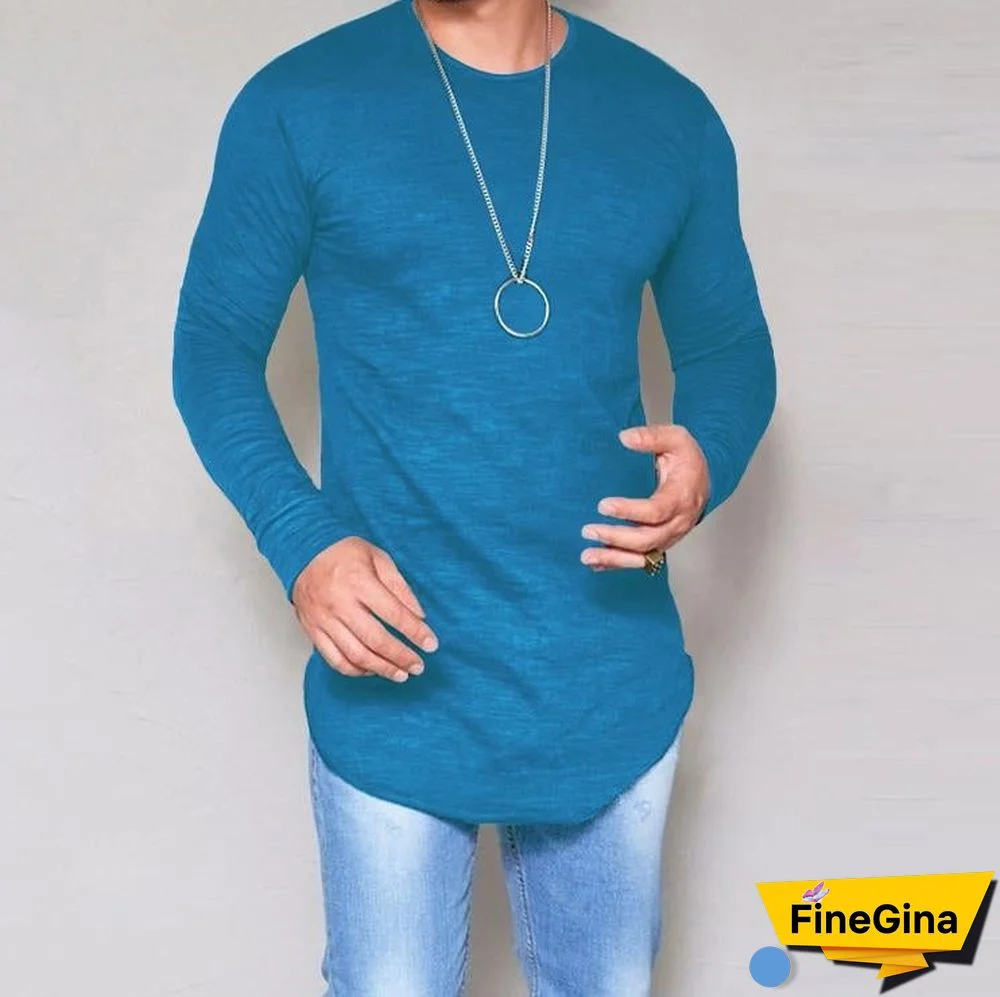 Plus Size Fashion Casual Slim Elastic Soft Solid Long Sleeve Men T Shirts Male Fit Tops Tee