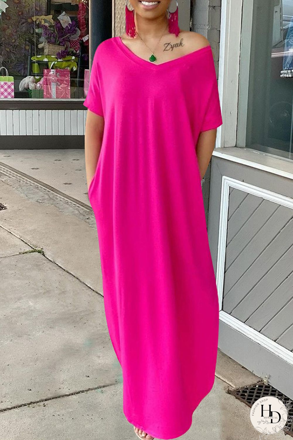 White Fashion Casual Solid Slit V Neck Short Sleeve Dress