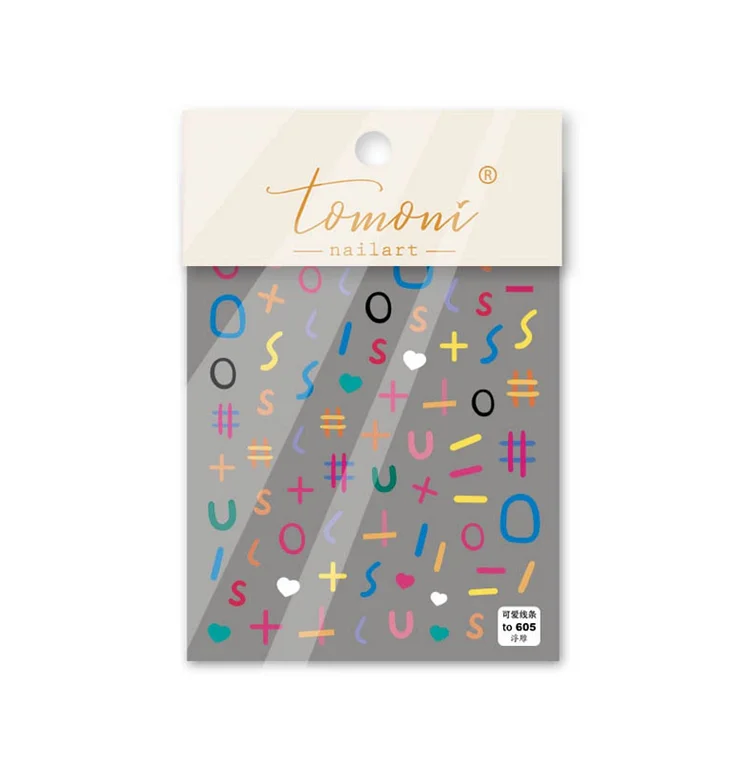 Beautizon Heart + - Shape Colorful Typography High Quality 5D Engraved Nail Stickers Nail Art Decorations Nail Decals Design