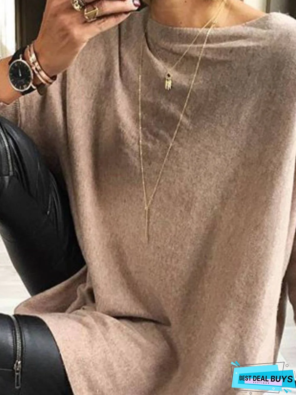 Long Sleeve Cotton-Blend Sweater