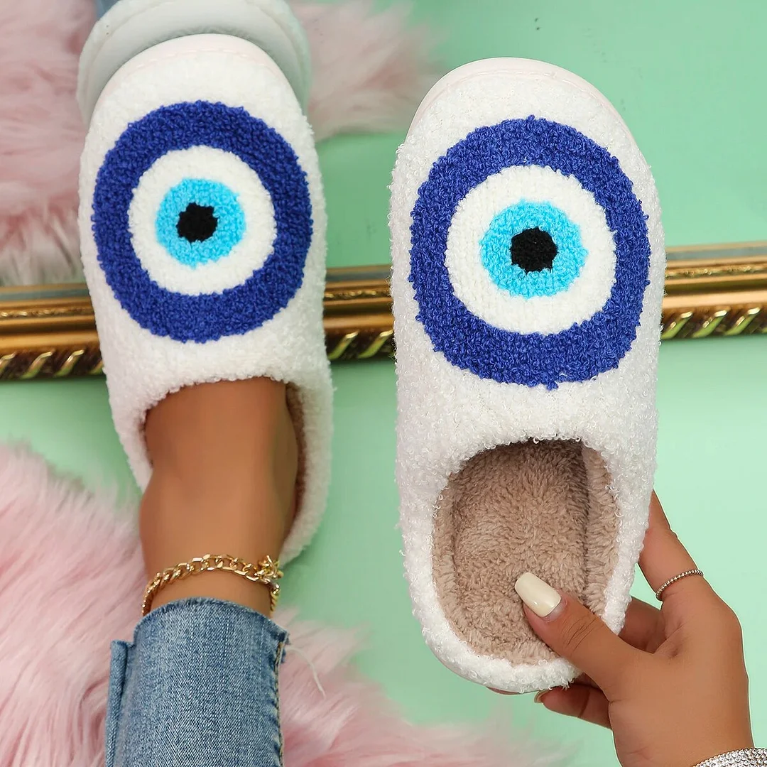 Zhungei Pattern Fluffy Bedroom Slippers Women Comfort Soft Flat Heel Indoor House Shoes Woman Winter Warm Cotton Slippers for Home