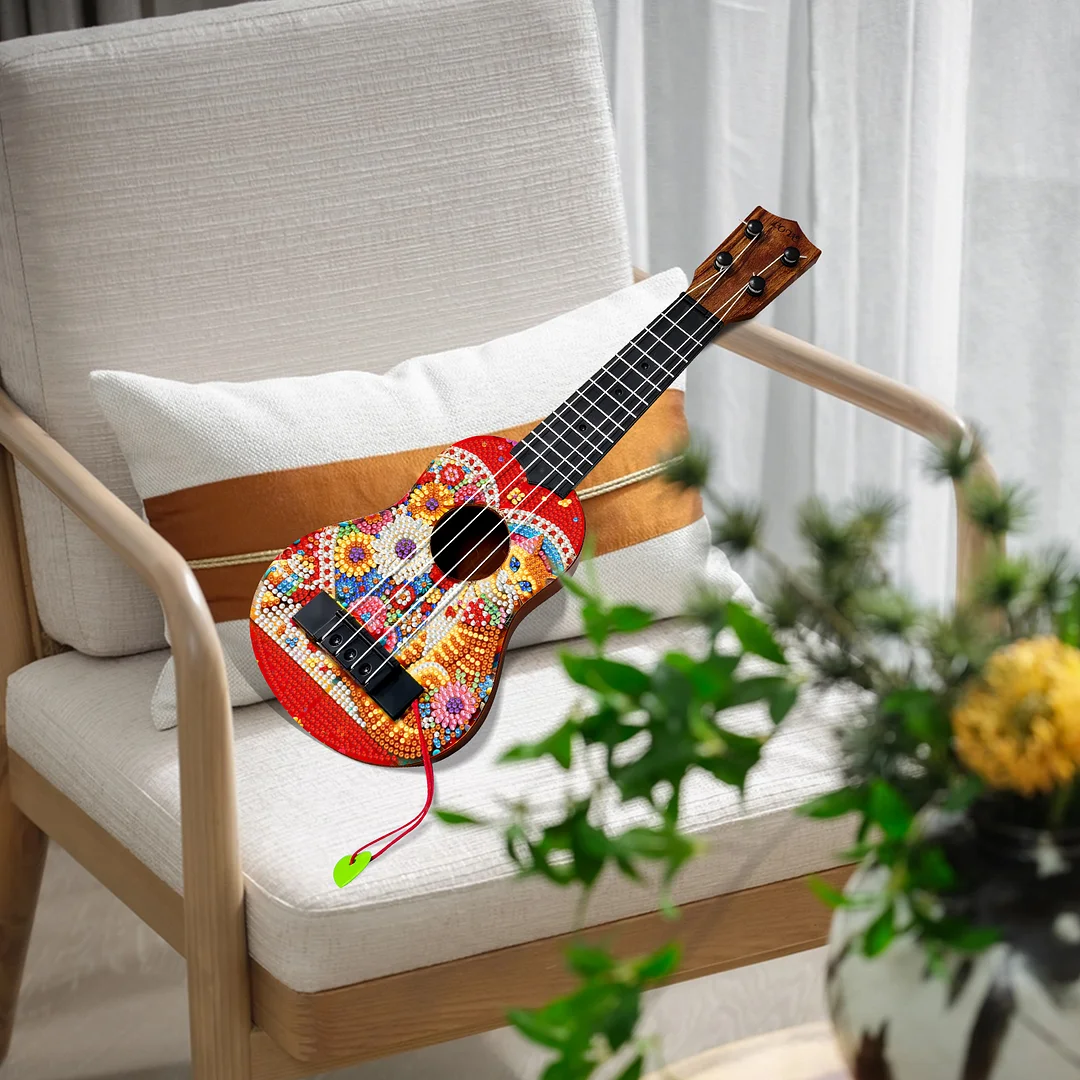 DIY Wooden Guitar Diamond Art Ornament Unique Unique Gifts for Musicians (Cat)