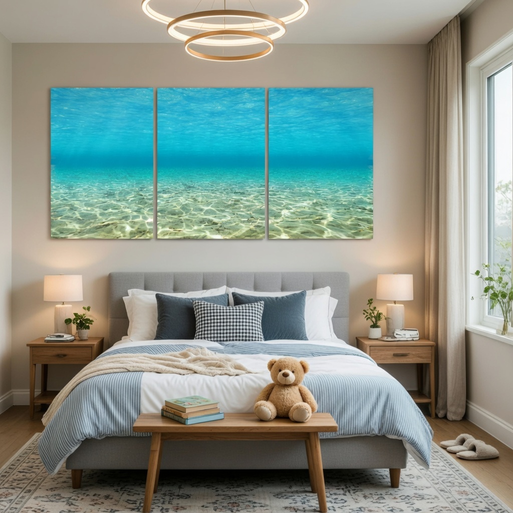 3-Piece Set Blue Ocean Sea Wall Art Painting on Canvas The Pictures Modern Artwork