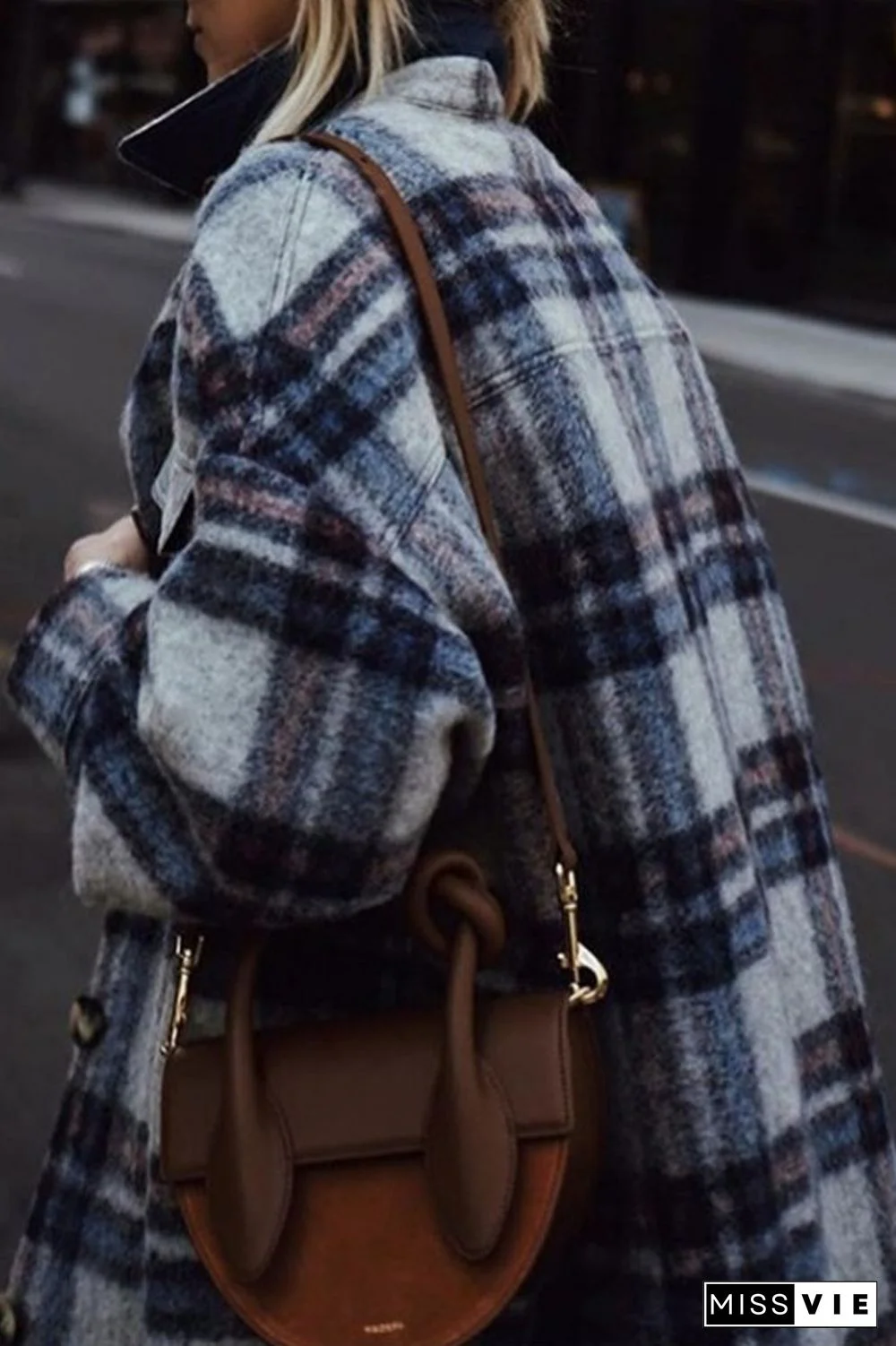 Tartan Calf-Length Woolen Coat