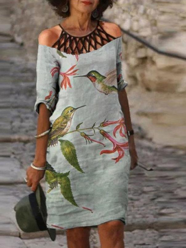 Women's Scoop Neck Short Sleeve Half Sleeve Printed Midi Dress