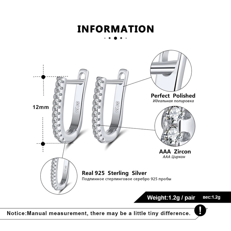 Rose Gold Plated White Gold Plated Silver Plated 925 Sterling Silver Silver ZIRCON U Shape EARRINGS Hoop Earrings