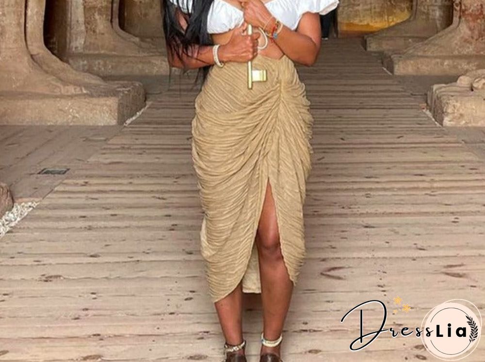 Asymmetrical Women Skirt-Aesthetic Casual Shirring-Undefined Irregular Shape-Side