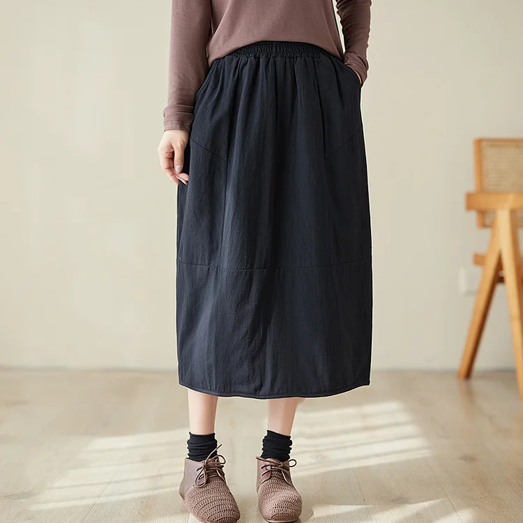 Wearshes Retro Solid Color Casual Skirt