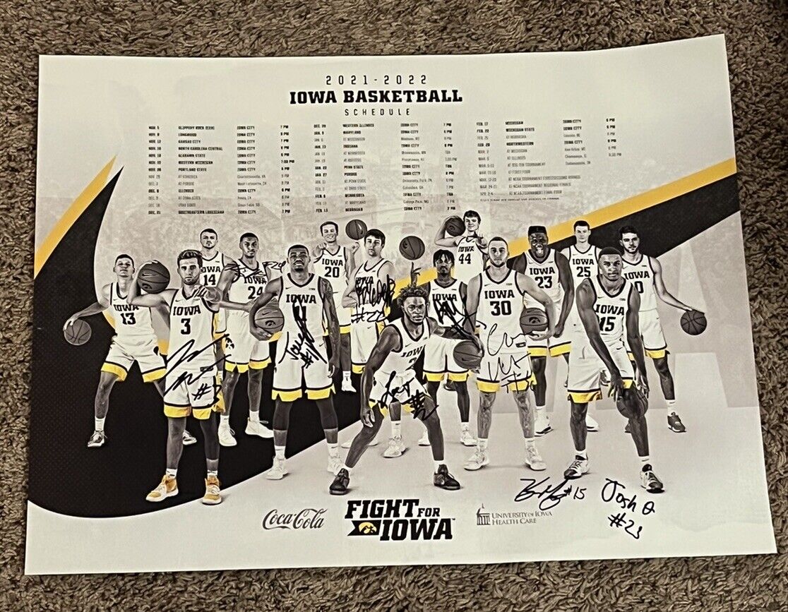 2021-22 IOWA HAWKEYES BASKETBALL TEAM SIGNED OFFICIAL POSTER AUTOGRAPHED COA