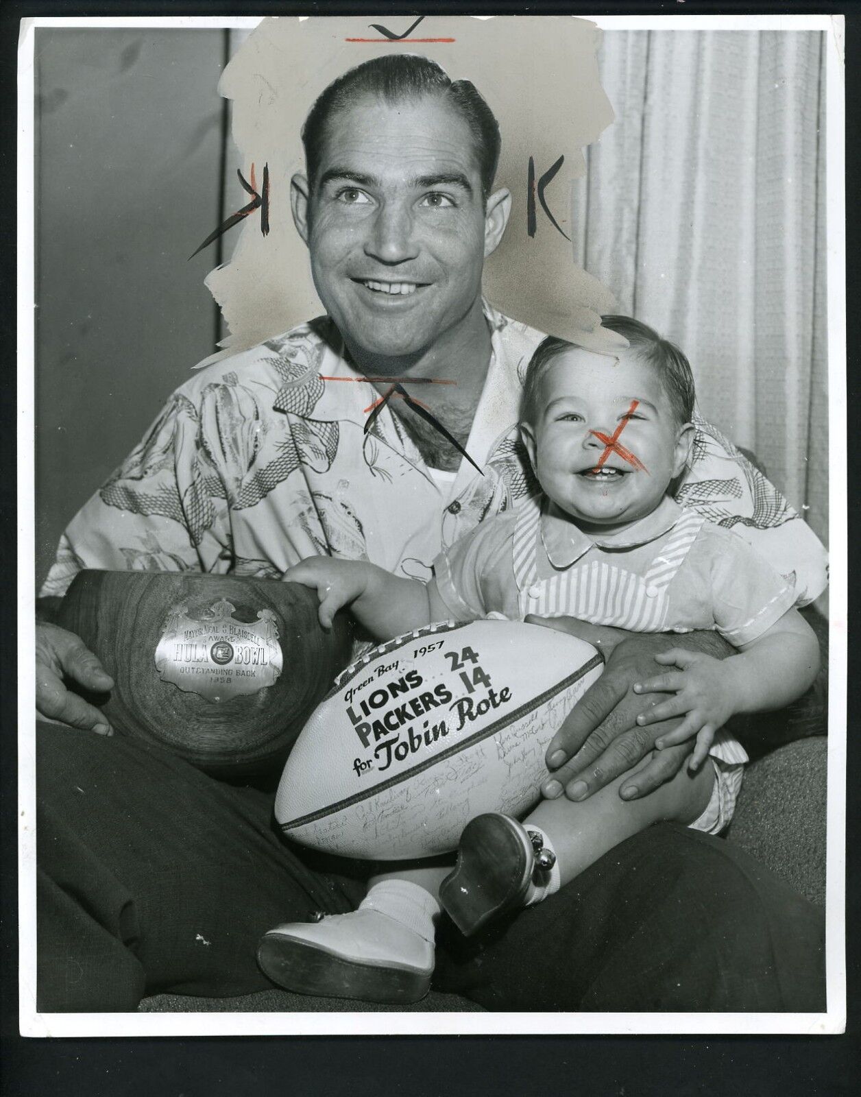 Tobin Rote & son Rocky 1958 Press Photo Poster painting Detroit Lions