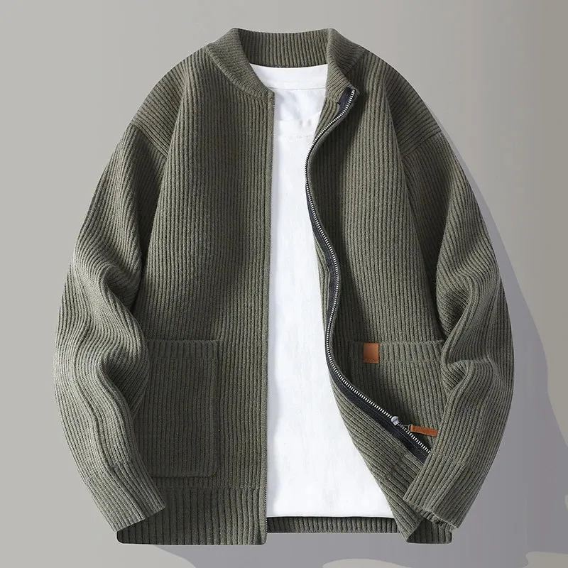 Men's Ribbed Knit Zip-Through Cardigan &ndash; Smart City Layering &ndash; Beige
