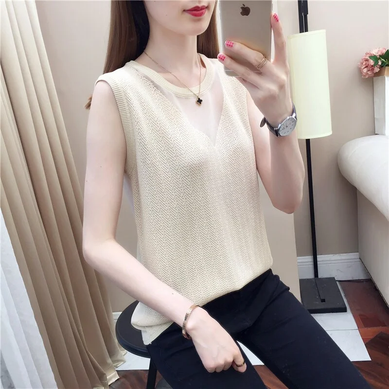 19856 real shot ice Round Neck Lace sleeveless vest 32