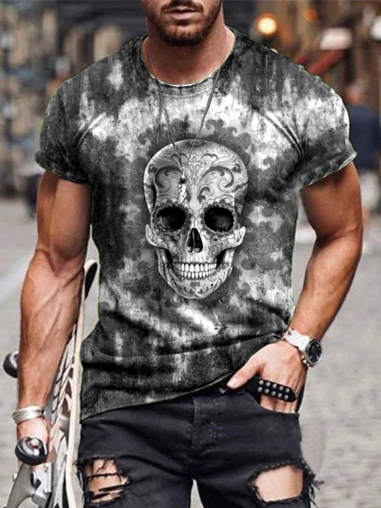 Men's T-Shirt Skull Crew Neck Street Casual Print Short Sleeve Top