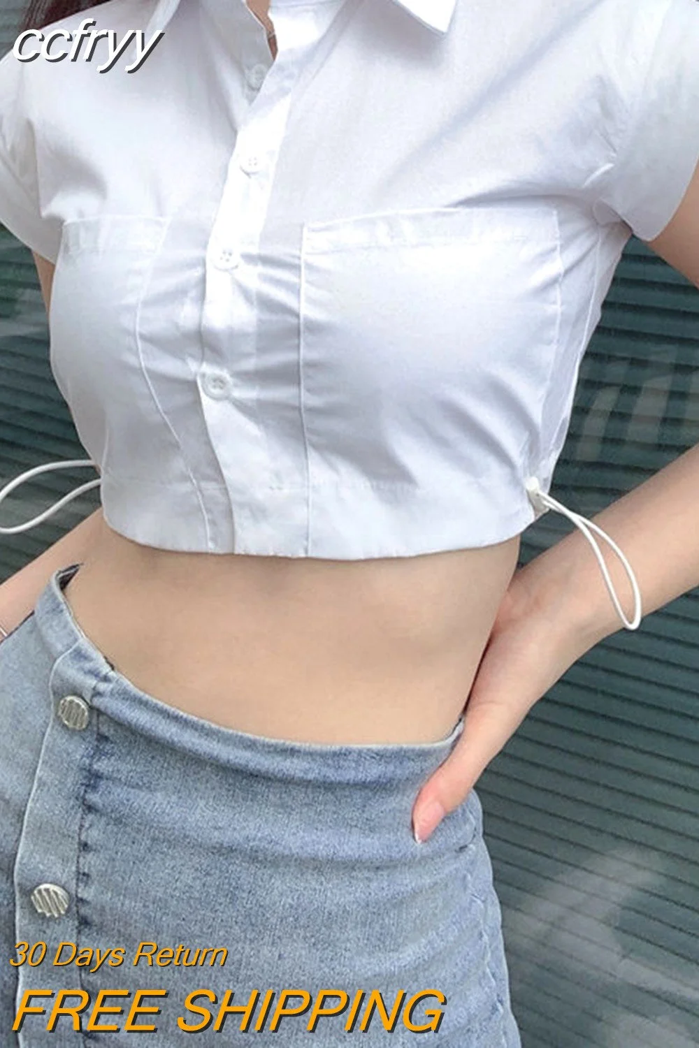 Huibahe 2023 Summer Y2K Short Sleeve cropped white button up shirt Sexy Button Ladies Crop Tops Streetwear Female Blouse Clothing