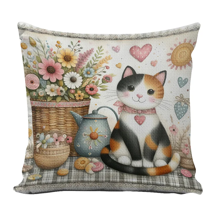 14CT Cotton Flower Cat Cross Stitch Embroidery Pillowcase Crafts 33x33cm gbfke